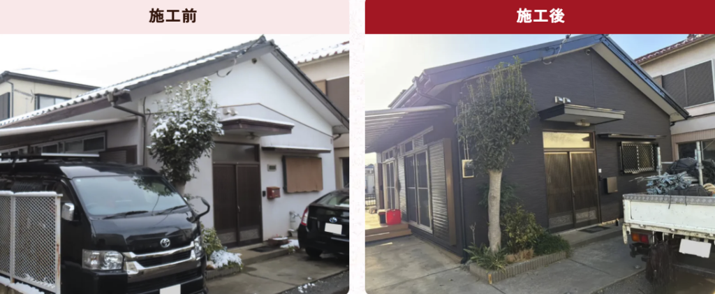 狭山市の外壁カバー工事の施工前後の写真