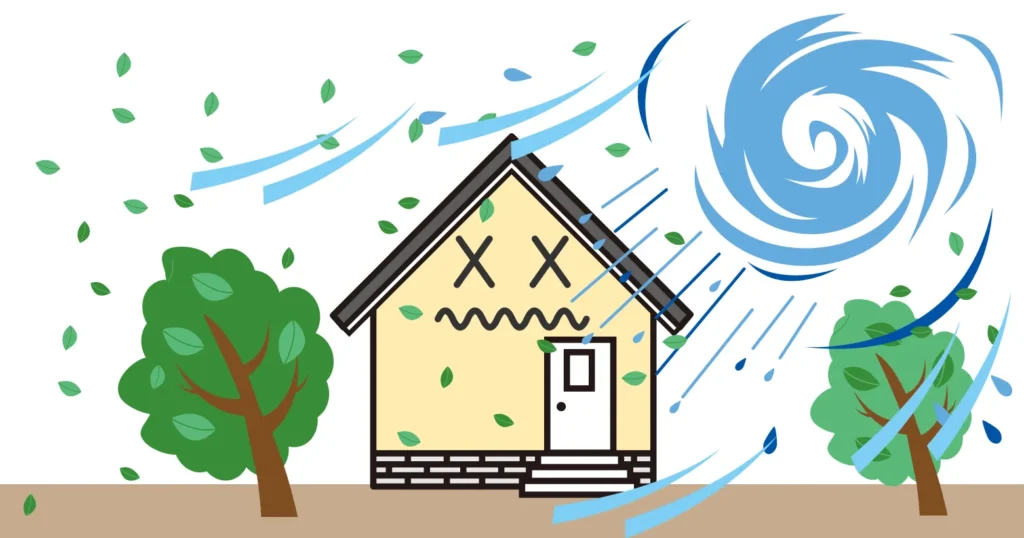 台風の影響を受ける屋根のイメージ