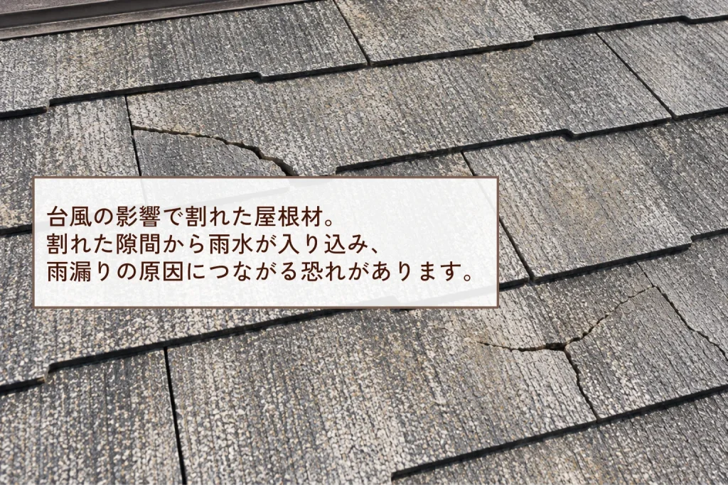 台風の影響で割れた屋根材